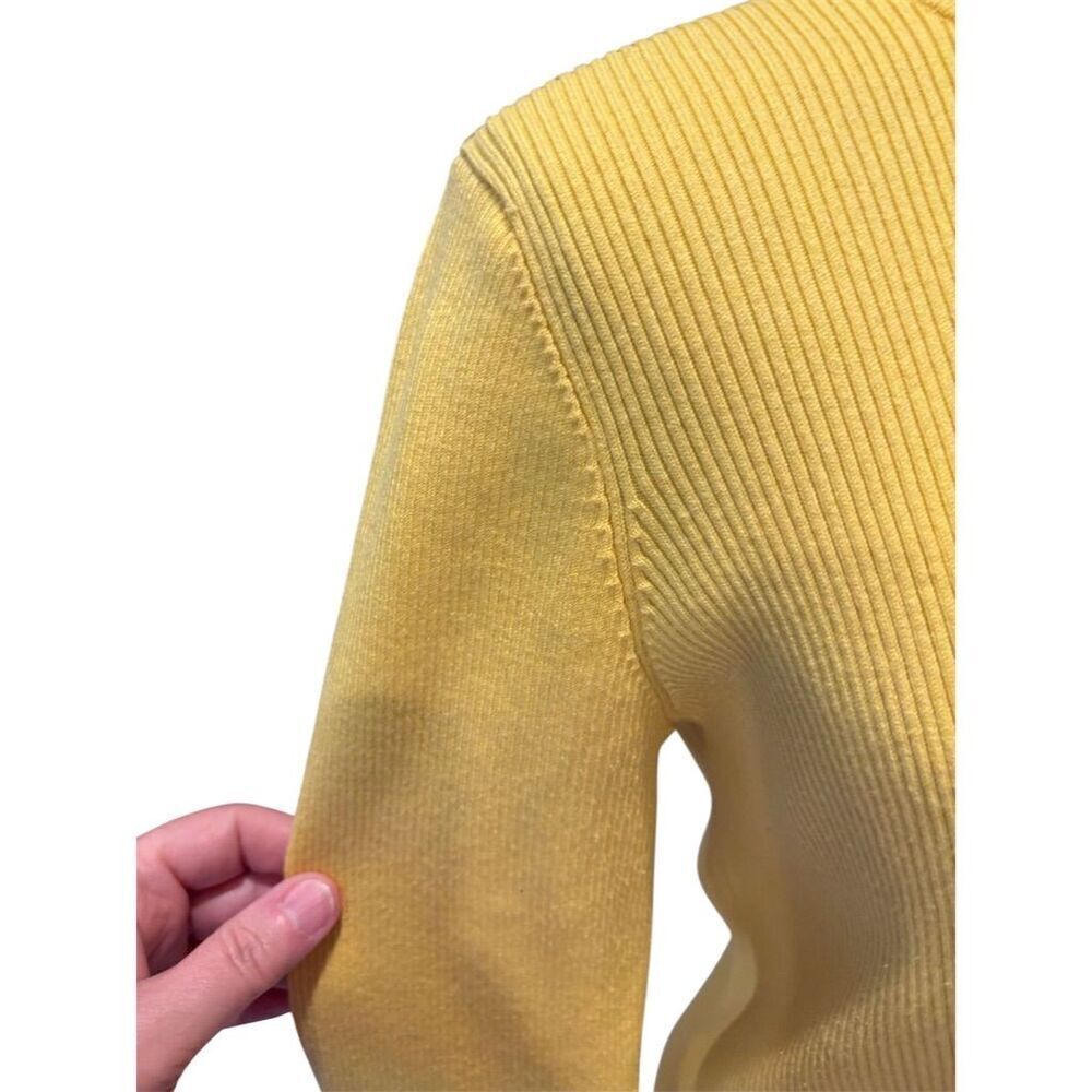 Lauren Ralph Lauren Women's Yellow Ribbed Crewneck Sweater L Gold Buttons - Picture 3 of 10